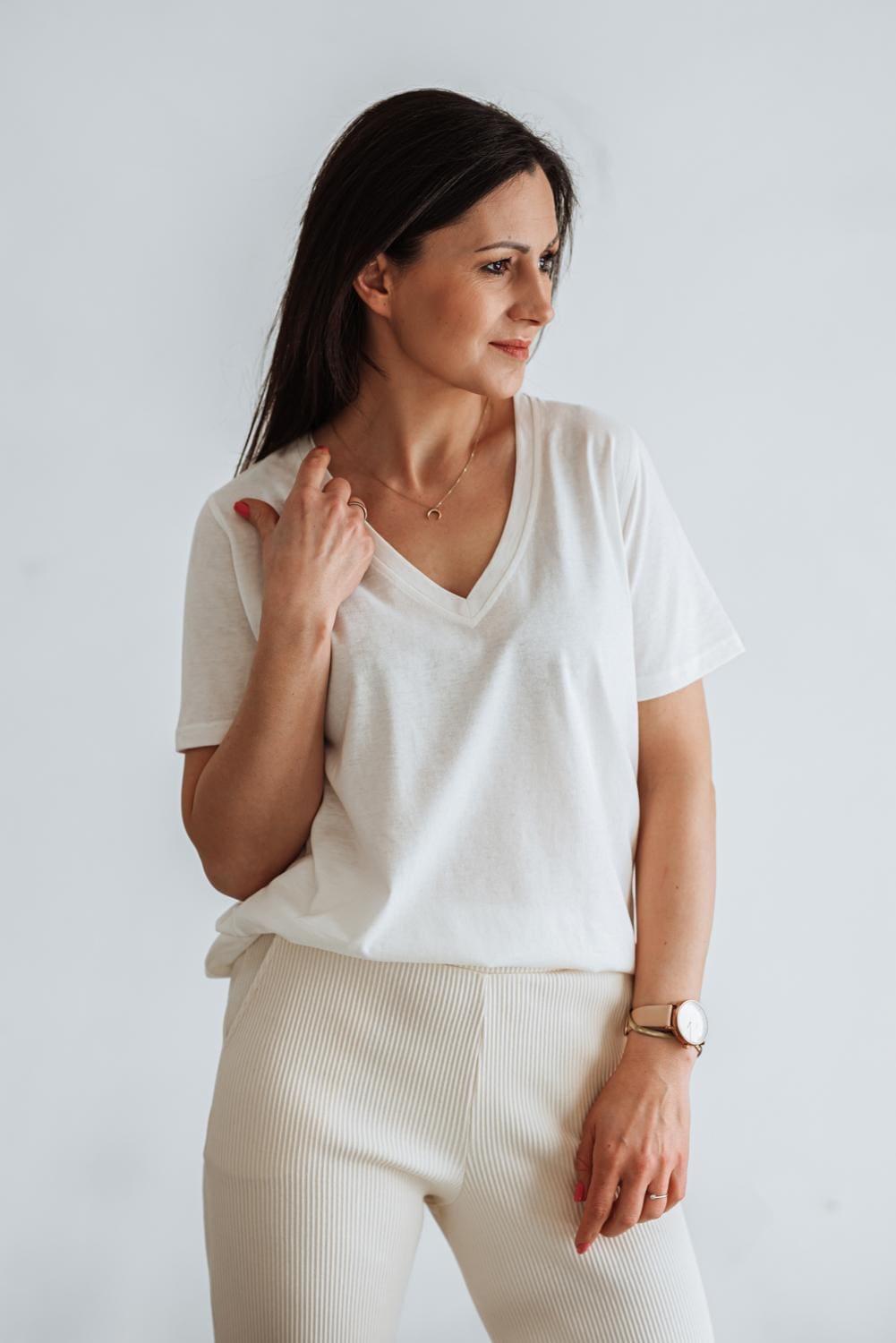 T-shirt v-neck o luźnej formie Cotton & Wool | KIRSTEN