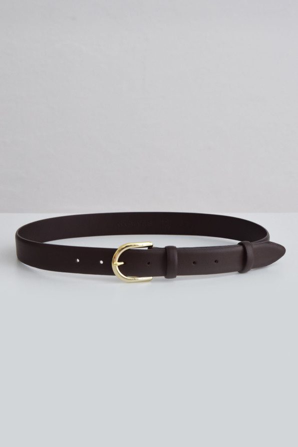 Pasek damski skórzany brązowy ze złotą klamrą | WENDY BROWN GOLD