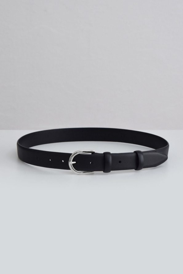 Pasek damski skórzany czarny ze srebrną klamrą | WENDY BLACK SILVER