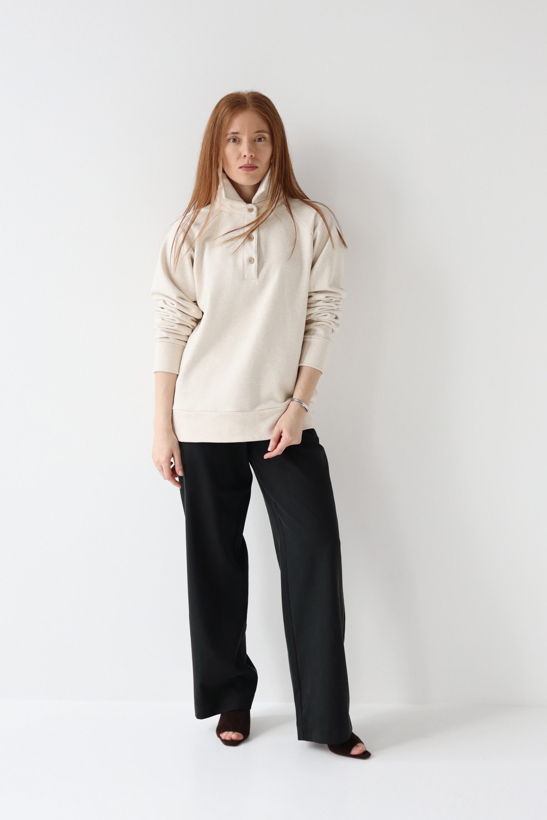 Dresowa bluza polo z lnem | STEPF